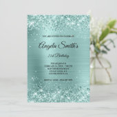 スパークリー淡い色のターコイズグリッターフォイルモノグラム 招待状 (スタンド正面)