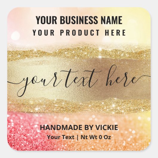 スパークリー火災グリッターオレンジイエローレッド スクエアシール (正面)