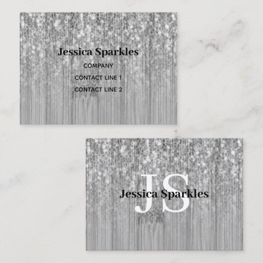 スパークリー灰色の銀の竹の木モノグラきらきら光るム 名刺 (正面/裏面)
