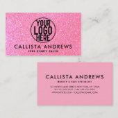 スパークリー熱ピンクグリッターメイクアップヘアサロンロゴ 名刺 (正面/裏面)