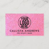 スパークリー熱ピンクグリッターメイクアップヘアサロンロゴ 名刺 (正面)