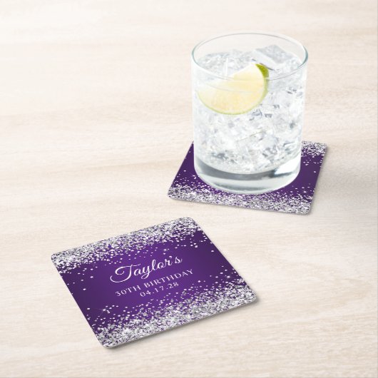 スパークリー王室のシルバーグリッターパープル30歳の誕生日 スクエアペーパーコースター (インサイチュ)