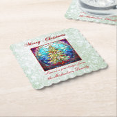 スパークリー緑のグリッターステンドグラスのクリスマスツリー ペーパーコースター (アングル)