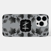 スパークリー葉グレイ銀色モノグラム iPhoneケース (裏面横)