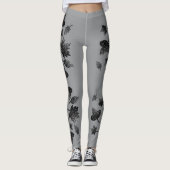 スパークリー葉グレー銀秋秋のパターン レギンス (正面)