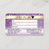 スパークリー薄紫パープル金ゴールドグリッタークレジットギフトカード 名刺 (裏面)