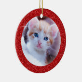 スパークリー赤グリッターかわいい家族の子猫写真 セラミックオーナメント (右)