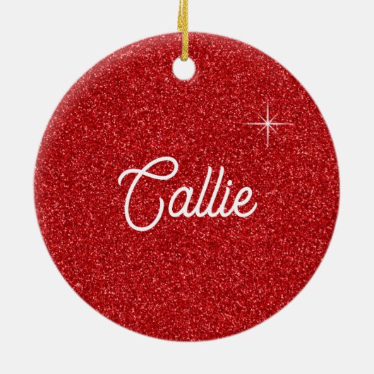 スパークリー赤グリッターかわいい家族の子猫写真 セラミックオーナメント (裏面)