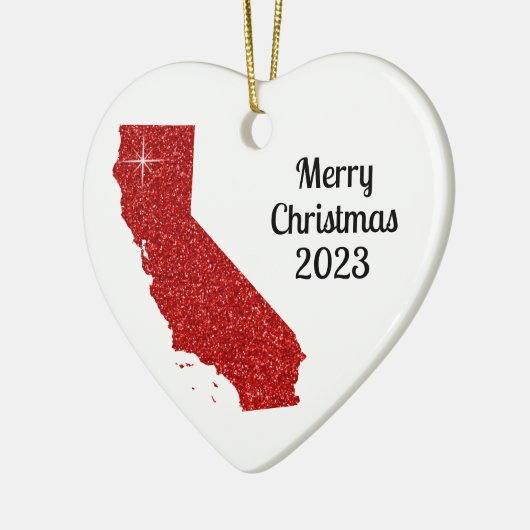 スパークリー赤グリッターカリフォルニアメリークリスマス セラミックオーナメント (左)