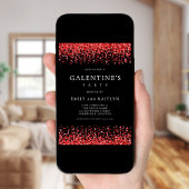 スパークリー赤グリッター縁どブラックガレンティンパーティー 招待状