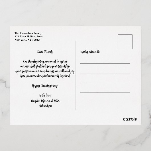 スパークリー赤ピンク葉色のと果実の感謝祭 箔シーズンポストカード (裏面)