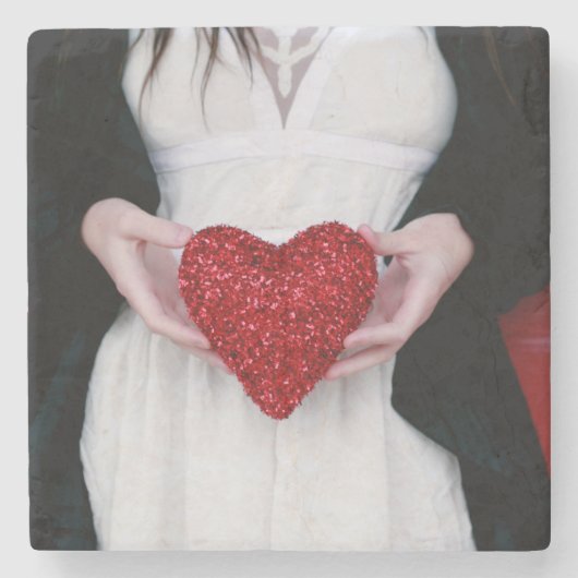 スパークリー赤恋ハート（バレンタインデー） ストーンコースター (正面)