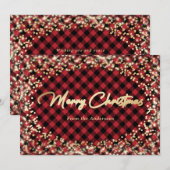 スパークリー金ゴールドと赤バッファロープレイドクリスマスカード シーズンカード (正面/裏面)