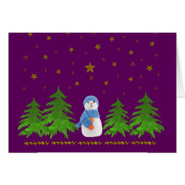 スパークリー金ゴールドの星、雪だるま、緑の木