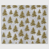 スパークリー金ゴールドクリスマスツリーオンシルバー紙 ラッピングペーパー (フラット)