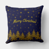 スパークリー金ゴールドクリスマスツリー、星、青T上の雪 クッション (裏面)