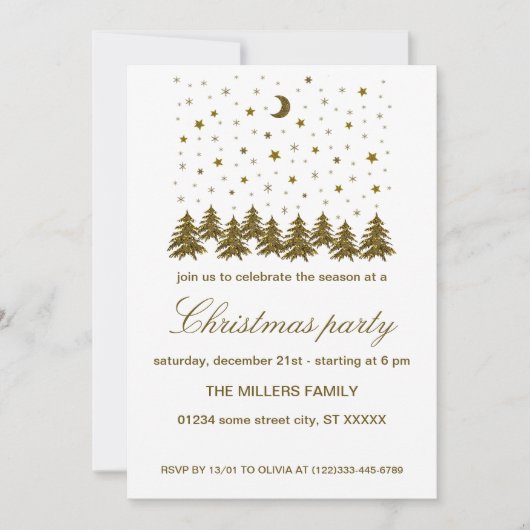 スパークリー金ゴールドクリスマスホリデーパーティー 招待状 (正面)