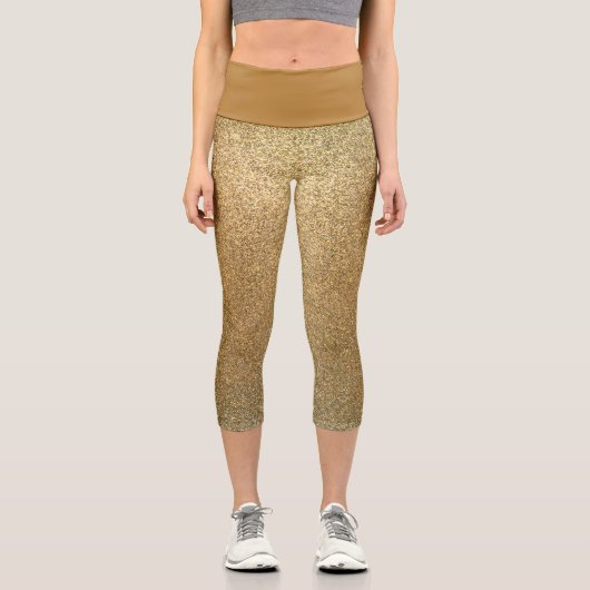 スパークリー金ゴールドグリッターおもしろいヨガエクササイズ カプリレギンス (正面)