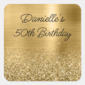 スパークリー金ゴールドグリッターとフォイル50誕生日 スクエアシール (正面)