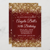 スパークリー金ゴールドグリッターバーグンディグラデーション50th誕生日 招待状 (正面/裏面)
