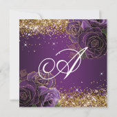 スパークリー金ゴールドグリッターパープルバラキンセアニラ 招待状 (裏面)