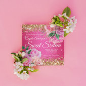 スパークリー金ゴールドグリッターピンクローズグラムスウィート16 招待状
