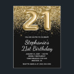 スパークリー金ゴールドグリッターブラックバルーン21st誕生日 インビテーションポストカード<br><div class="desc">独自の21歳モダンの誕生日の招待状を作成しフェイクて、ホイルのバルーン番号のデジタルアートを使用する。作成する年齢が必要なもしメッセージを作成者に送違う信するグラムガーリーの背景には黒フェイク色の上に装飾的な輝きの金ゴールドグリッターグラフィックが無地の含まれている。豪華な輝き、グリッター、ふっくらとしたフォイルの文字効果は、写真のようなプリントを持つ要素で作芸術的成されている。書とカスタマイズすべてお洒落のキャップのフォントのスタイルと色モダンを使用できる。</div>