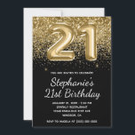 スパークリー金ゴールドグリッターブラックバルーン21st誕生日 招待状<br><div class="desc">独自の21歳モダンの誕生日をホイルフェイクバルーン番号デジタルアートで作成。作成された年齢が必要なもしメッセージを作成者に送違う信するグラムガーリーの背景には黒フェイク色の上に装飾的な輝きの金ゴールドグリッターグラフィックが無地の含まれている。豪華な輝き、グリッター、ふっくらとしたフォイルの文字効果は、写真のようなプリントを持つ要素で作芸術的成されている。書とカスタマイズすべてお洒落のキャップのフォントのスタイルと色モダンを使用できる。</div>