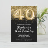 スパークリー金ゴールドグリッターブラックバルーン40歳の誕生日 招待状 (スタンド正面)