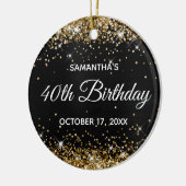 スパークリー金ゴールドグリッターブラックフォイル40th誕生日 セラミックオーナメント (左)