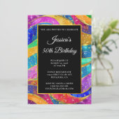 スパークリー金ゴールドグリッターレインボー50th誕生日 招待状 (スタンド正面)