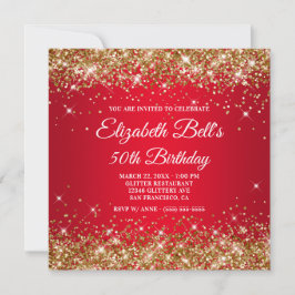 スパークリー金ゴールドグリッターレッドグラデーション50th誕生日 招待状