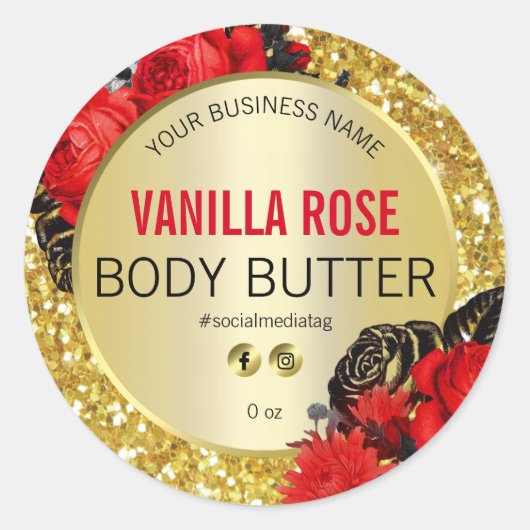 スパークリー金ゴールドグリッター製品ラベル ラウンドシール (正面)