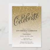 スパークリー金ゴールドグリッター誕生日祝招待状 招待状 (正面)
