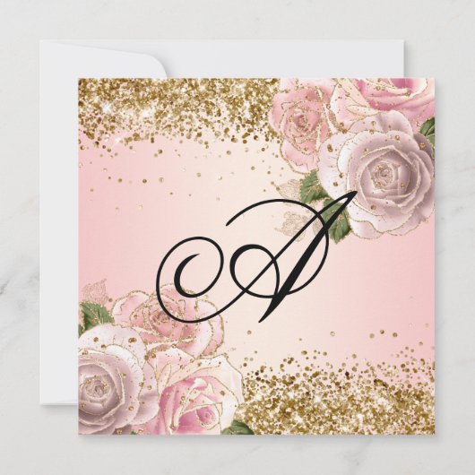 スパークリー金ゴールドグリッター赤面ピンクフローラキンセアニラ 招待状 (裏面)