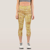 スパークリー金ゴールドグリッターChicテクスチャパターン カプリレギンス (正面)