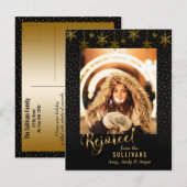 スパークリー金ゴールドスノーフレーク喜びフォトカード シーズンポストカード (正面/裏面)