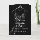 スパークリー金ゴールドドレス黒い背景の誕生日パーティー 招待状 (正面)