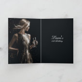 スパークリー金ゴールドドレス黒い背景の誕生日パーティー 招待状 (内部)