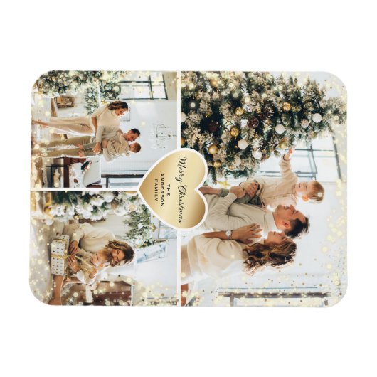 スパークリー金ゴールドハート写真メリークリスマスマグネット マグネット (横)