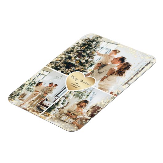 スパークリー金ゴールドハート写真メリークリスマスマグネット マグネット (左側)