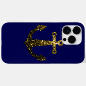 スパークリー金ゴールドフェイクいかりがネイビーブルーに輝く Case-Mate iPhoneケース (裏面 (横))