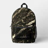 スパークリー金ゴールドブラックシック抽象芸術モノグラム プリントバックパック (正面)
