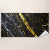 スパークリー金ゴールドブラックシック抽象芸術 きらきら光る ビーチタオル (正面)