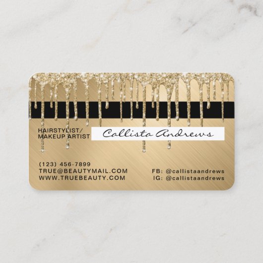 スパークリー金ゴールドメタリックグリッタードリップクレジット 名刺 (裏面)