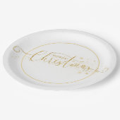 スパークリー金ゴールドメリークリスマストポグラフィ ペーパープレート (アングル)