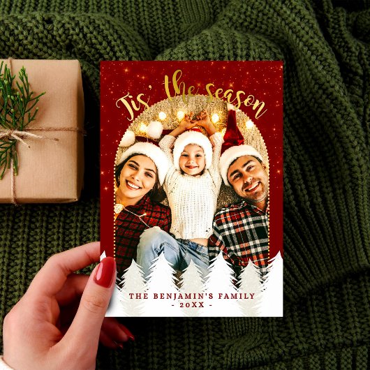 スパークリー金ゴールドレッドティスシーズンのクリスマスツリー シーズンカード