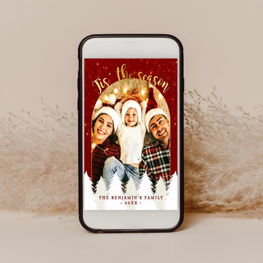 スパークリー金ゴールドレッドティスシーズンのクリスマスツリー シーズンカード