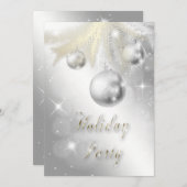 スパークリー金ゴールド&シルバーオーナメントホリデーパーティー 招待状 (正面/裏面)