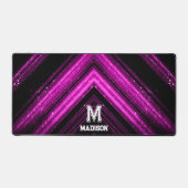 スパークリー金属熱ネオンピンク黒シェブロンモノグラム デスクマット (正面)